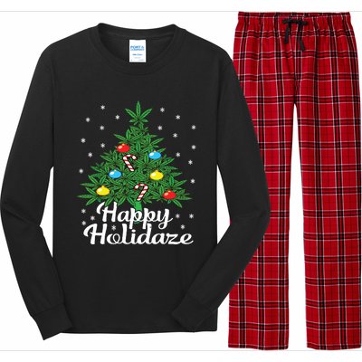 Happy Holidaze Cannabis Weed Leaf Christmas Tree Marijuana Long Sleeve Pajama Set