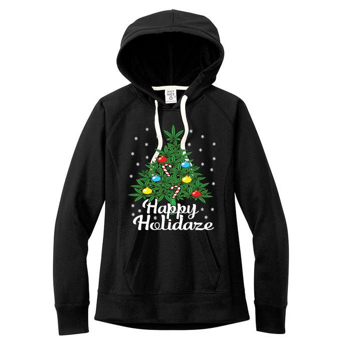 Happy Holidaze Cannabis Weed Leaf Christmas Tree Marijuana Women's Fleece Hoodie