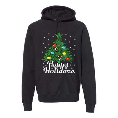 Happy Holidaze Cannabis Weed Leaf Christmas Tree Marijuana Premium Hoodie