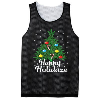 Happy Holidaze Cannabis Weed Leaf Christmas Tree Marijuana Mesh Reversible Basketball Jersey Tank