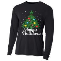 Happy Holidaze Cannabis Weed Leaf Christmas Tree Marijuana Cooling Performance Long Sleeve Crew