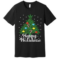 Happy Holidaze Cannabis Weed Leaf Christmas Tree Marijuana Premium T-Shirt