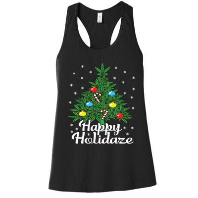 Happy Holidaze Cannabis Weed Leaf Christmas Tree Marijuana Women's Racerback Tank