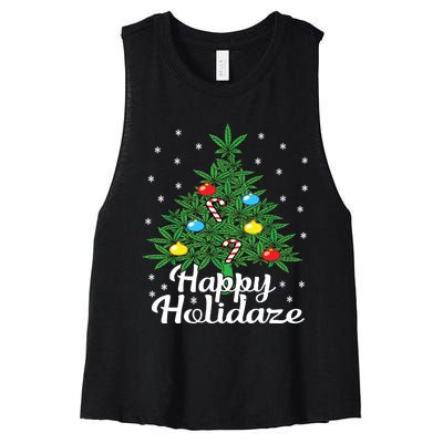 Happy Holidaze Cannabis Weed Leaf Christmas Tree Marijuana Women's Racerback Cropped Tank