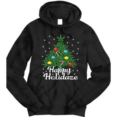 Happy Holidaze Cannabis Weed Leaf Christmas Tree Marijuana Tie Dye Hoodie