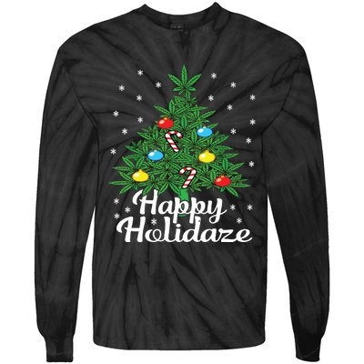 Happy Holidaze Cannabis Weed Leaf Christmas Tree Marijuana Tie-Dye Long Sleeve Shirt