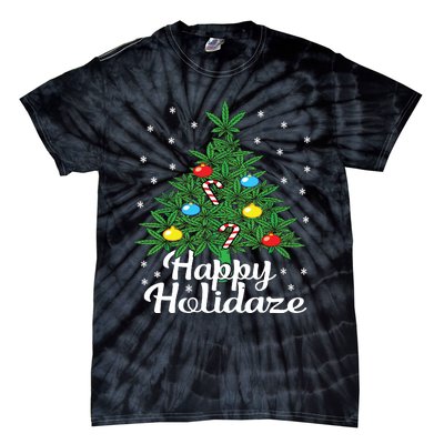 Happy Holidaze Cannabis Weed Leaf Christmas Tree Marijuana Tie-Dye T-Shirt