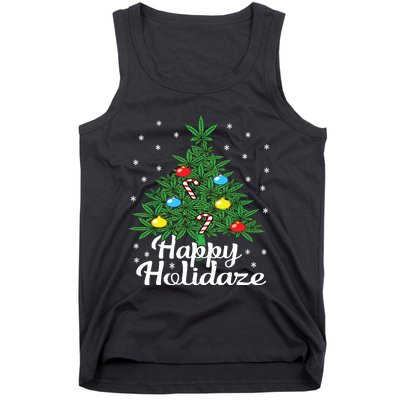 Happy Holidaze Cannabis Weed Leaf Christmas Tree Marijuana Tank Top