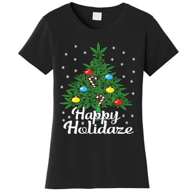 Happy Holidaze Cannabis Weed Leaf Christmas Tree Marijuana Women's T-Shirt