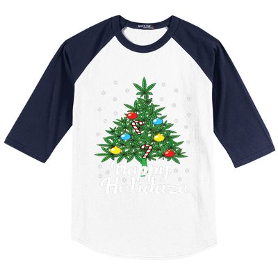 Happy Holidaze Cannabis Weed Leaf Christmas Tree Marijuana Baseball Sleeve Shirt