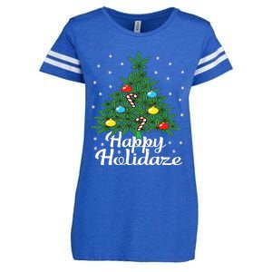 Happy Holidaze Cannabis Weed Leaf Christmas Tree Marijuana Enza Ladies Jersey Football T-Shirt