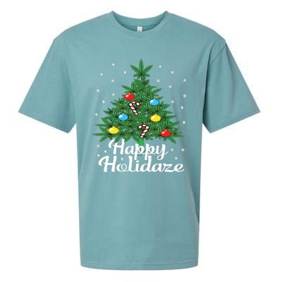 Happy Holidaze Cannabis Weed Leaf Christmas Tree Marijuana Sueded Cloud Jersey T-Shirt