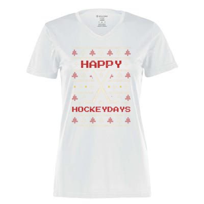 Happy Hockeydays Christmas Season Holidays Ice Hockey Sports Gift Women's Momentum V-Neck T-Shirt