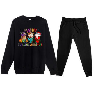 Happy Hallowthanksmas Coffees For The Holidays Graphic Gift Premium Crewneck Sweatsuit Set