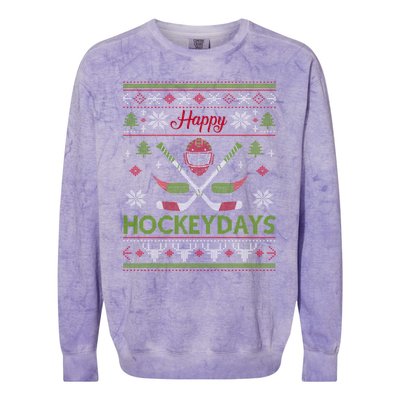 Happy Hockeydays Cool Hockey Christmas Wearing Outfit Xmas Great Gift Colorblast Crewneck Sweatshirt