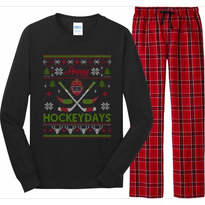 Happy Hockeydays Cool Hockey Christmas Wearing Outfit Xmas Great Gift Long Sleeve Pajama Set