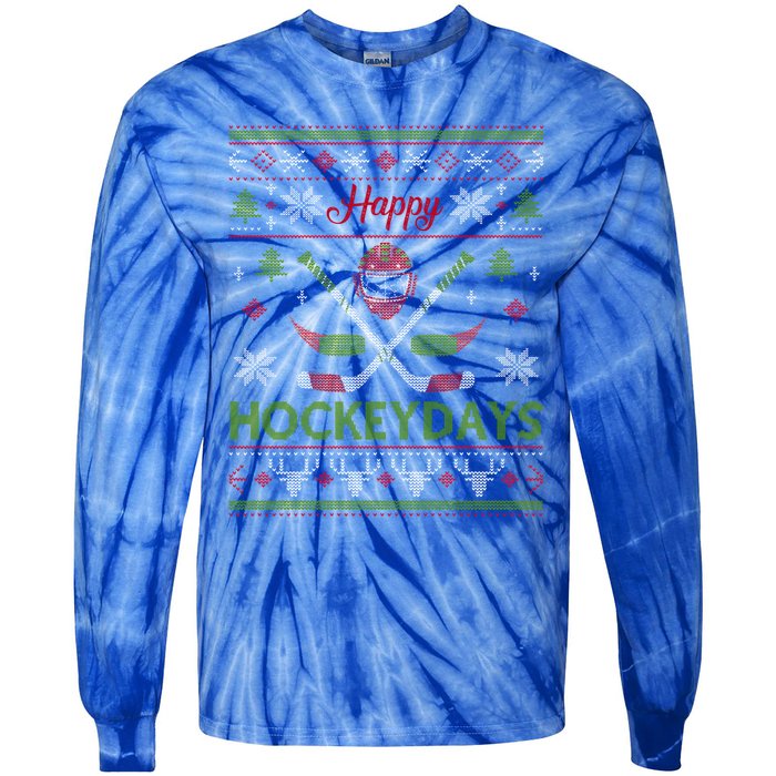 Happy Hockeydays Cool Hockey Christmas Wearing Outfit Xmas Great Gift Tie-Dye Long Sleeve Shirt