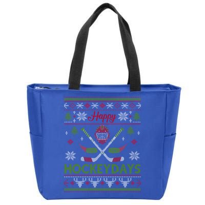 Happy Hockeydays Cool Hockey Christmas Wearing Outfit Xmas Great Gift Zip Tote Bag