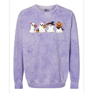 Hippie Halloween Cute Ghost Boo Spooky Season Pumpkin  Colorblast Crewneck Sweatshirt