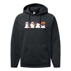 Hippie Halloween Cute Ghost Boo Spooky Season Pumpkin  Performance Fleece Hoodie