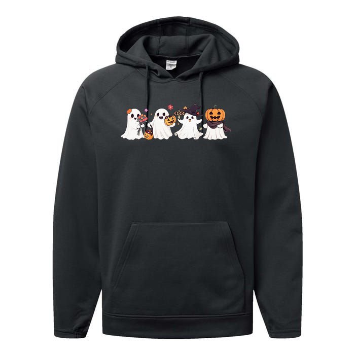 Hippie Halloween Cute Ghost Boo Spooky Season Pumpkin  Performance Fleece Hoodie