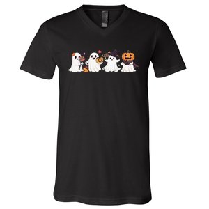 Hippie Halloween Cute Ghost Boo Spooky Season Pumpkin  V-Neck T-Shirt