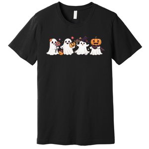 Hippie Halloween Cute Ghost Boo Spooky Season Pumpkin  Premium T-Shirt