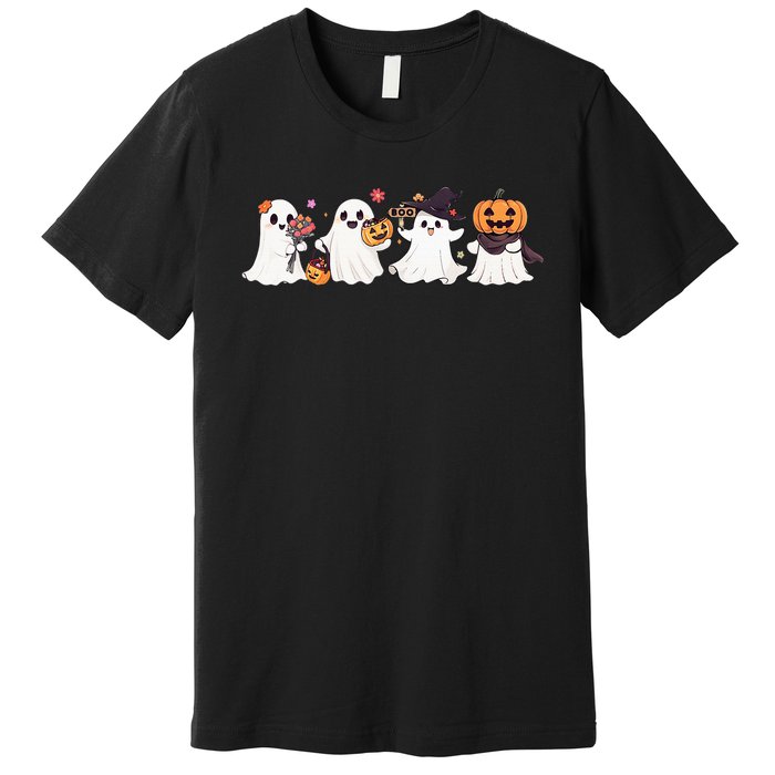 Hippie Halloween Cute Ghost Boo Spooky Season Pumpkin  Premium T-Shirt