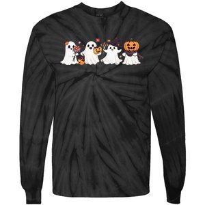 Hippie Halloween Cute Ghost Boo Spooky Season Pumpkin  Tie-Dye Long Sleeve Shirt