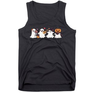 Hippie Halloween Cute Ghost Boo Spooky Season Pumpkin  Tank Top