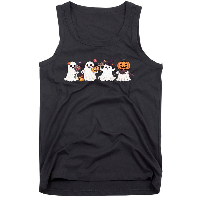 Hippie Halloween Cute Ghost Boo Spooky Season Pumpkin  Tank Top