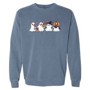 Hippie Halloween Cute Ghost Boo Spooky Season Pumpkin  Garment-Dyed Sweatshirt