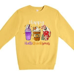 Happy Hallothanksmas Coffee Latte Halloween Thanksgiving Premium Crewneck Sweatshirt