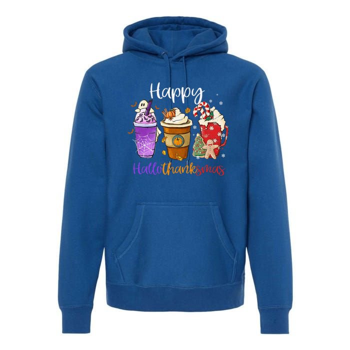 Happy Hallothanksmas Coffee Latte Halloween Thanksgiving Premium Hoodie