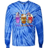 Happy Hallothanksmas Coffee Latte Halloween Thanksgiving Tie-Dye Long Sleeve Shirt