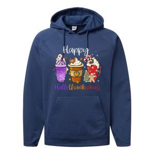 Happy Hallothanksmas Coffee Latte Halloween Thanksgiving Performance Fleece Hoodie