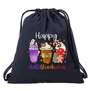 Happy Hallothanksmas Coffee Latte Halloween Thanksgiving Drawstring Bag