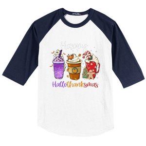 Happy Hallothanksmas Coffee Latte Halloween Thanksgiving Baseball Sleeve Shirt