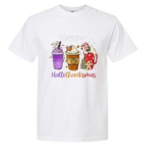 Happy Hallothanksmas Coffee Latte Halloween Thanksgiving Garment-Dyed Heavyweight T-Shirt