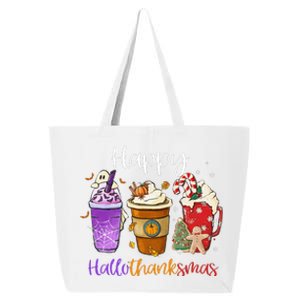 Happy Hallothanksmas Coffee Latte Halloween Thanksgiving 25L Jumbo Tote