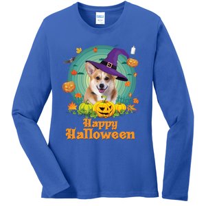 Happy Halloween Corgi Dog Witch Pumpkin Ghost Cute Scary Gift Ladies Long Sleeve Shirt