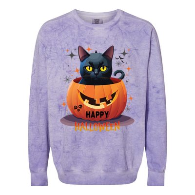 Happy Halloween Cat Skull Bats Kitty Pumpkin Meaningful Gift Colorblast Crewneck Sweatshirt