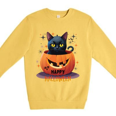 Happy Halloween Cat Skull Bats Kitty Pumpkin Meaningful Gift Premium Crewneck Sweatshirt