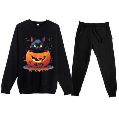 Happy Halloween Cat Skull Bats Kitty Pumpkin Meaningful Gift Premium Crewneck Sweatsuit Set