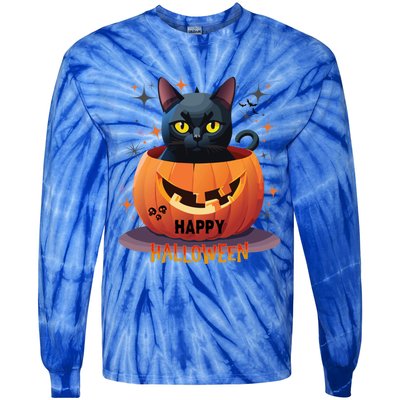 Happy Halloween Cat Skull Bats Kitty Pumpkin Meaningful Gift Tie-Dye Long Sleeve Shirt