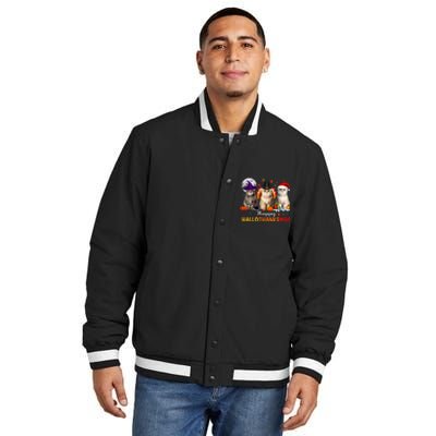 Happy Hallothanksmas Cats Halloween Thanksgiving Christmas Insulated Varsity Jacket