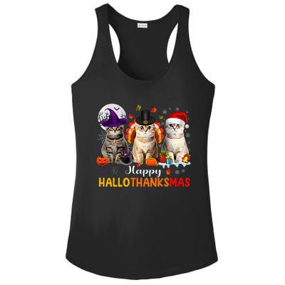 Happy Hallothanksmas Cats Halloween Thanksgiving Christmas Ladies PosiCharge Competitor Racerback Tank