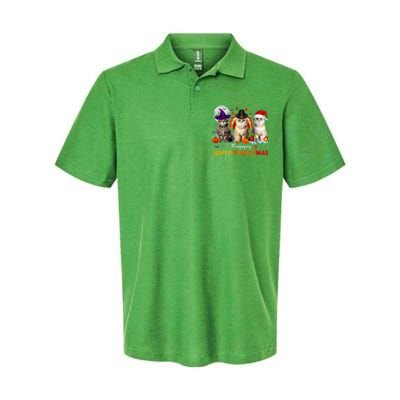 Happy Hallothanksmas Cats Halloween Thanksgiving Christmas Softstyle Adult Sport Polo