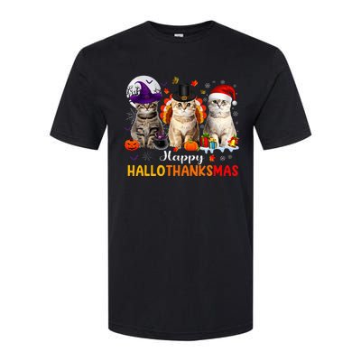 Happy Hallothanksmas Cats Halloween Thanksgiving Christmas Softstyle CVC T-Shirt