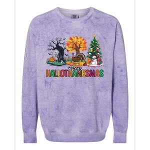 Happy Hallothanksmas Christmas Halloween Thanksgiving Colorblast Crewneck Sweatshirt